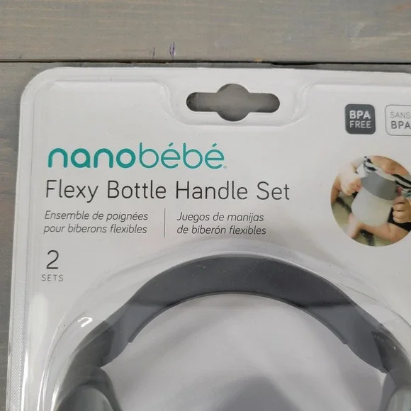 nanobébé Flexy Bottle Handle Set Gray BPA Free Quick Click Connection 2 Sets - Picture 3 of 4